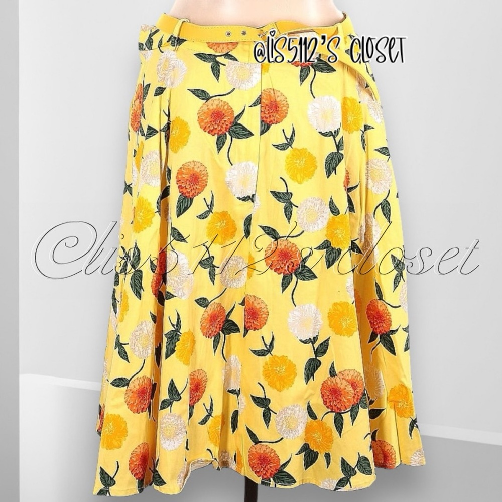 Collectif Dakota Sunny Yellow Floral Swing Skirt US 16 1X - Picture 6 of 15